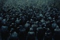 Abstract 3D illustration of a crowd of penguins in a vibrant and dynamic scene