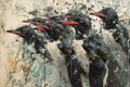 Abstract 3D illustration of a crowd of penguins in a vibrant and dynamic scene