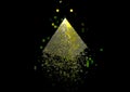 Abstract 3d illustration of an exploding gold pyramid