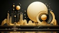 abstract 3d illustration of a futuristic city with golden spheres