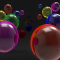 Abstract 3d illustration, geometric shapes. Multi coloured spheres and their reflection in perspective, on the black background. Royalty Free Stock Photo