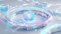 Abstract 3D Illustration of a Glowing Digital Data Cube with Shimmering Light Rings and Energy Particles on White Background, Royalty Free Stock Photo