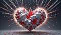 Abstract 3D illustration of a heart shape, composed of sharp, geometric shapes and textured with red and white elements Royalty Free Stock Photo
