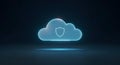 Glowing Digital Cloud Security Icon for Protecting Sensitive Business Data: 3D Render of Cyberspace Defense Symbol. Royalty Free Stock Photo