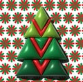 Abstract 3D image of a Christmas tree made of glossy green and red geometric shapes on a patterned background. 3D rendering Royalty Free Stock Photo