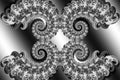 Abstract 3D-image with a volume on a black and white background of patterned fractal elements, modern stylish fantasy screensaver Royalty Free Stock Photo