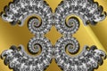 Abstract 3D-image with a volume on a gold background of fractal complex patterned elements Royalty Free Stock Photo