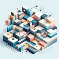 Abstract 3d isometric background with cubes and geometric elements. Vector illustration. Generative AI Royalty Free Stock Photo