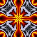 3d kaleidoscopic red silver yellow fractal graphic