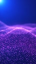 Abstract 3D landscape of glowing violet dots forming a digital wave under soft blue light Royalty Free Stock Photo
