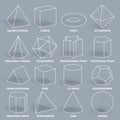 Abstract 3d math geometric outline shapes vector set