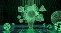 Abstract 3D Matrix Spheres and Cubes with Binary Code, Digital Data Stream, Futuristic Technology Concept Royalty Free Stock Photo