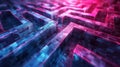 Abstract 3D maze with glowing blue and pink lines. Digital labyrinth concept Royalty Free Stock Photo