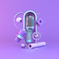 Abstract 3D of metal objects on violet background. stock Illustration