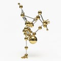 Abstract 3D model of a human figure made of interconnected gold and silver spheres and rods Royalty Free Stock Photo