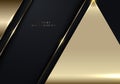 Abstract 3D modern luxury banner template design black and golden triangle stripes lines with light sparking on dark background Royalty Free Stock Photo