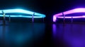 Abstract 3D Neon Tube Structure on Reflective Ground