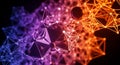 Abstract 3D Network of Glowing Spheres and Lines in Purple and Orange Hues connection technology Royalty Free Stock Photo
