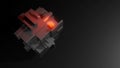 Abstract 3d object consisting of cubes. Red glow inside the object