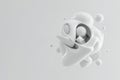 Abstract 3D object made of glossy white shapes with bubbles. Space for text. Royalty Free Stock Photo