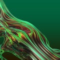 Abstract 3d object with multilayer structure, wavy pattern. Green and red colors. 3d illustration, 3d rendering