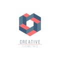 Abstract 3D optical illusion logo template for your company. Isometric design element. Vector hexagonal or cube shape. Geometrical Royalty Free Stock Photo