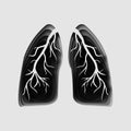 Abstract 3d paper cut illustration of gray human sick lungs with branch. Vector template in paper art