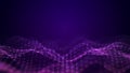Abstract 3D Purple Wave of Connected Dots and Lines on Dark Background, Futuristic Big Data Technology Concept. Royalty Free Stock Photo