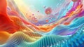 Abstract 3D Rainbow Landscape A vibrant 3D abstract artwork featuring a rainbow landscape with spheres and bubbles The image Royalty Free Stock Photo