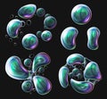 Abstract 3d realistic sleek soap bubbles set