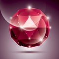 Abstract 3D red shiny sphere with sparkles, ruby glossy orb