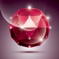 Abstract 3D red shiny sphere with sparkles, ruby glossy orb Royalty Free Stock Photo