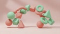 Abstract 3D render of balancing geometric shapes in pastel colors creating a dynamic and visually appealing composition with s Royalty Free Stock Photo