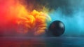 Abstract 3D Render: Black Sphere in Colorful Smoke Royalty Free Stock Photo
