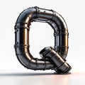 Abstract 3D Render of a Cast Iron Pipe Letter Q Minimalist Industrial Typography Design Element Royalty Free Stock Photo