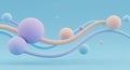 Abstract 3D render of colorful spheres and wavy lines on a light blue background Royalty Free Stock Photo