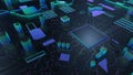 CPU Computer Chip on Futuristic Circuit Board Royalty Free Stock Photo