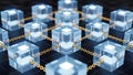 Abstract Blockchain Network with Glowing Cubes and Golden Chains Royalty Free Stock Photo