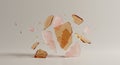 Floating amber and rose quartz crystal fragments Royalty Free Stock Photo