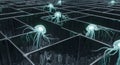 Bioluminescent Nanobots in a Futuristic Grid Network Royalty Free Stock Photo