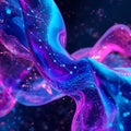 Abstract 3D Render of Vibrant Flowing Liquid Shapes with Neon Light and Digital Network Royalty Free Stock Photo