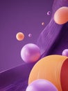 Abstract 3D Render: Floating Spheres and Dynamic Purple Lines.  Perfect for modern technology, website backgrounds, presentations Royalty Free Stock Photo