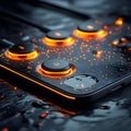 Abstract 3D Render of Glowing Buttons on a Black Surface Royalty Free Stock Photo