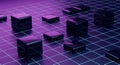 Abstract 3D Render of Glowing Purple Grid and Dark Cubes Royalty Free Stock Photo