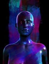 Abstract 3d render illustration of glossy back and purple blue palette colored female face Royalty Free Stock Photo