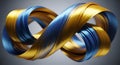 Abstract Infinity Loop with Blue and Gold Ribbons, 3D Render, Modern Art Royalty Free Stock Photo