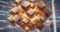 Golden Cubes Abstract Network Royalty Free Stock Photo