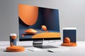 abstract 3 d render of modern design with orange backgroundabstract 3 d render of modern design