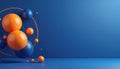 Abstract 3d render with orange, blue spheres on classic backdrop. Modern geometric composition with floating circles, balls. Royalty Free Stock Photo