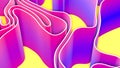 Abstract 3D render purple yellow splines rows light and shadow curves flowing motion movement surface texture waves background.